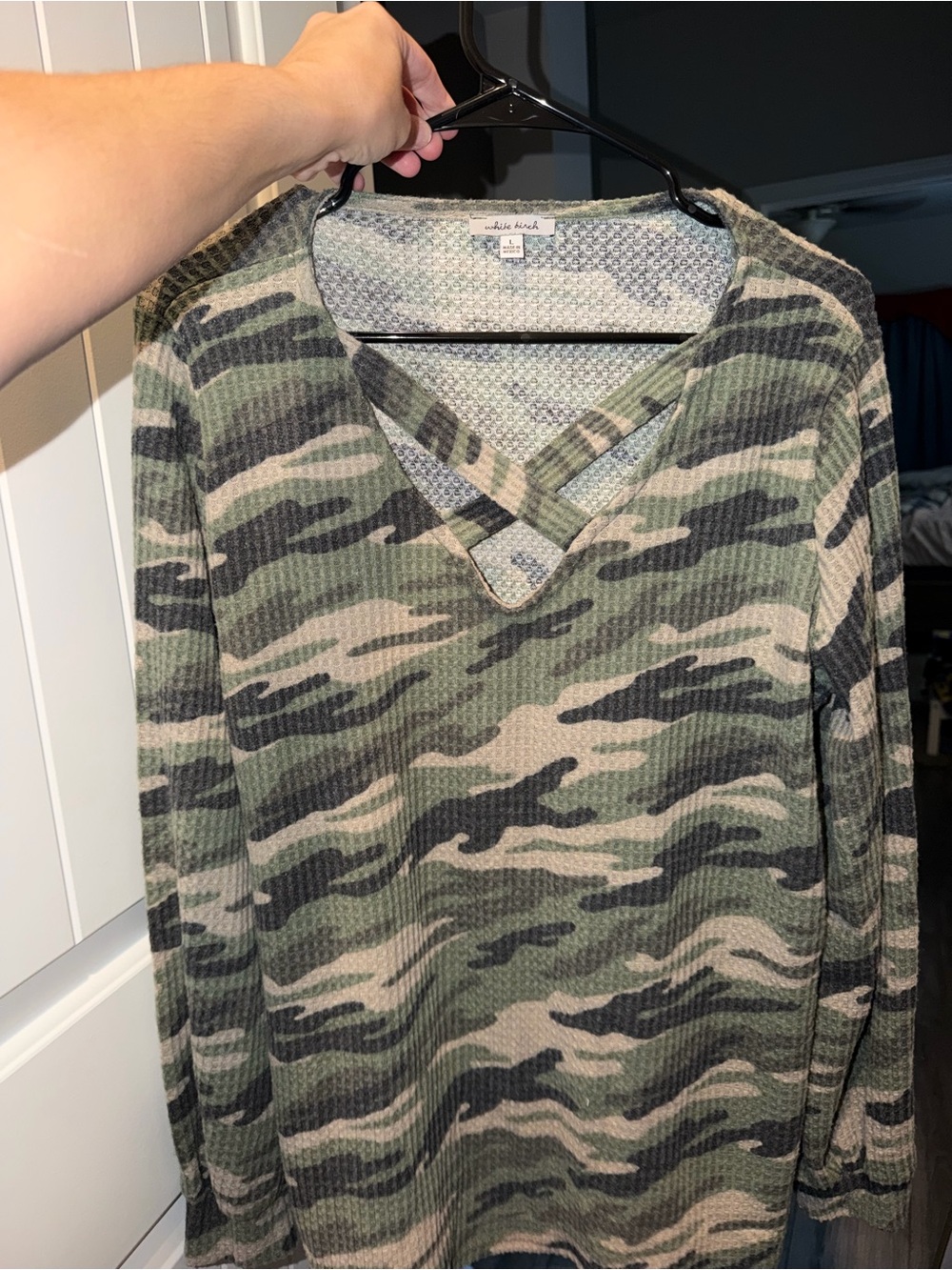 white birch Green Camo Waffle Knit Long Sleeve Shirt